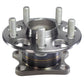 MOOG wheel hub assembly with sensor, front view, yellow branded box, automotive replacement part.

