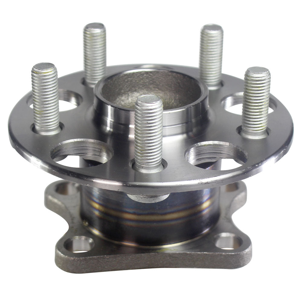 MOOG wheel hub assembly with sensor, front view, yellow branded box, automotive replacement part.

