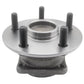 MOOG wheel hub assembly and bearing set, two angles shown, yellow branded box, automotive replacement part.


