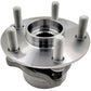 TIMKEN wheel hub assembly with bearing and studs, shown in front of an orange TIMKEN branded box, automotive replacement part.

