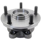 TIMKEN wheel hub assembly with bearing and studs, shown in front of an orange TIMKEN branded box, automotive replacement part.

