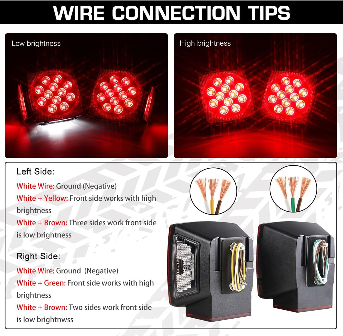 LED Trailer Tail Light Kit with Wiring Harness Submersible Round