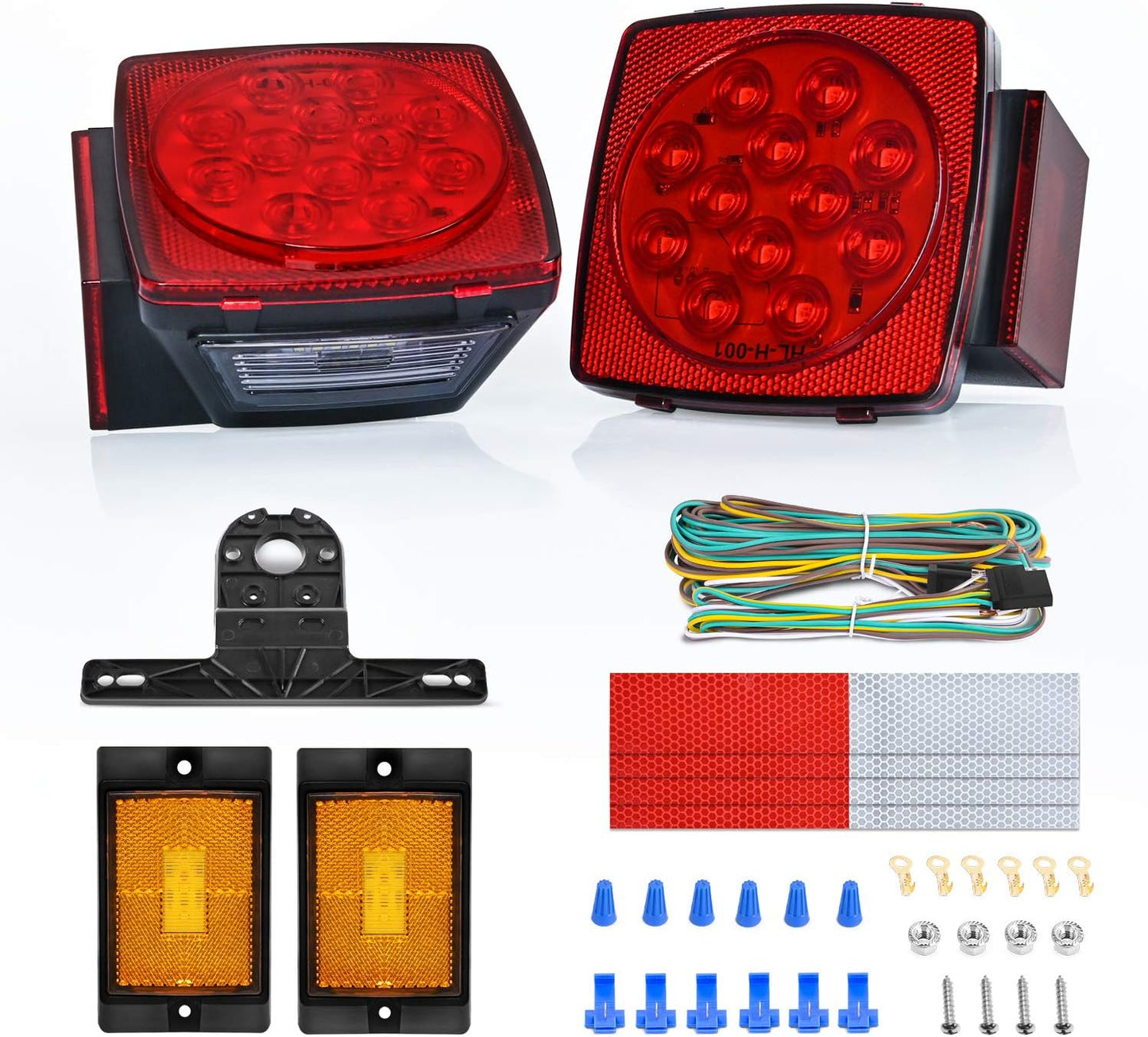 LED Trailer Tail Light Kit with Wiring Harness Submersible Round
