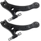 two black front lower control arms with bushings and mounting points.