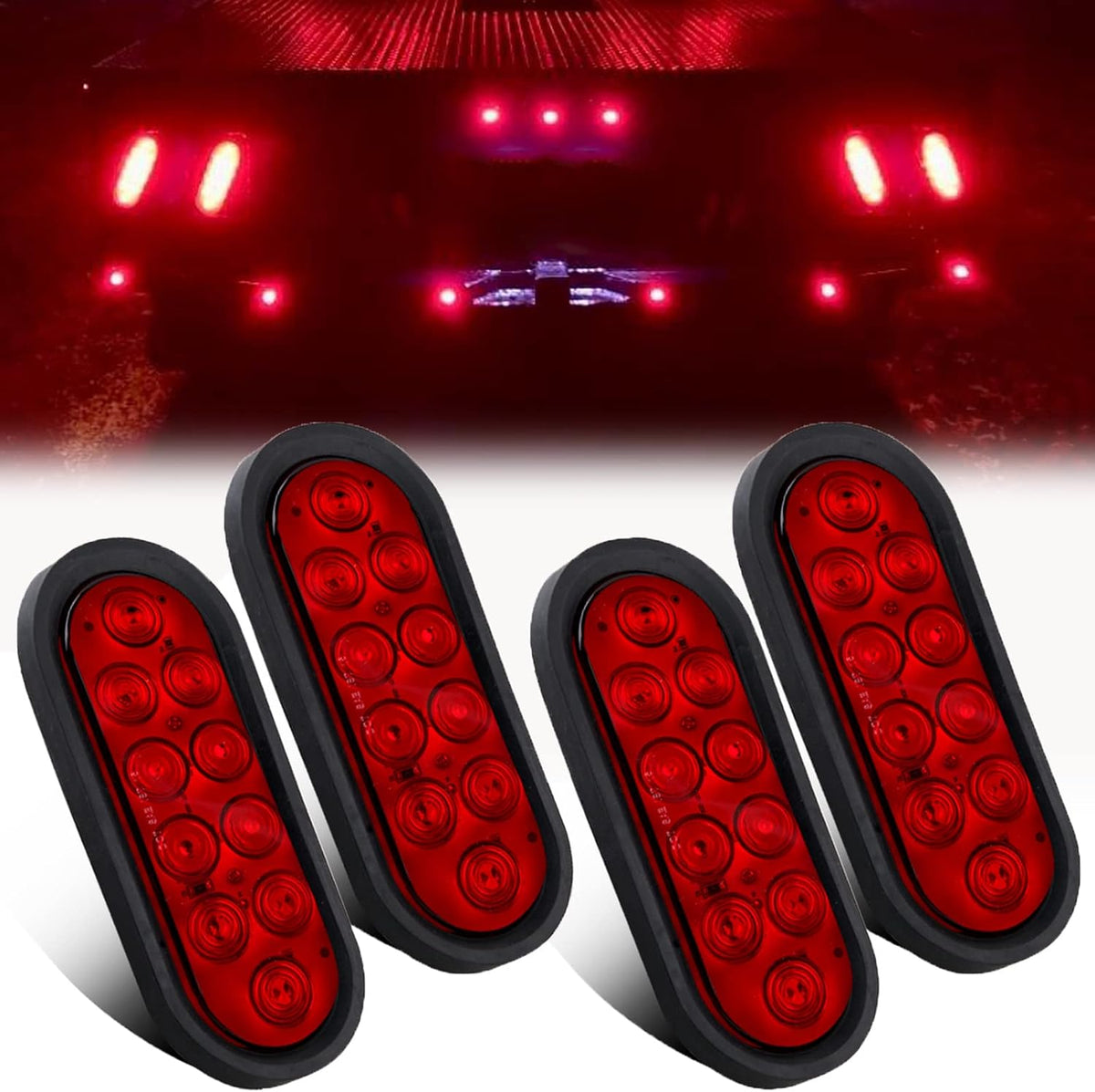 6 Inch Oval LED Trailer Tail Lights Red 4 Pack IP67 12V