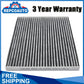 Cabin air filter C36286 with activated carbon pleated media, white frame labeled "MADE IN CHINA AIR FLOW" with directional arrow.


