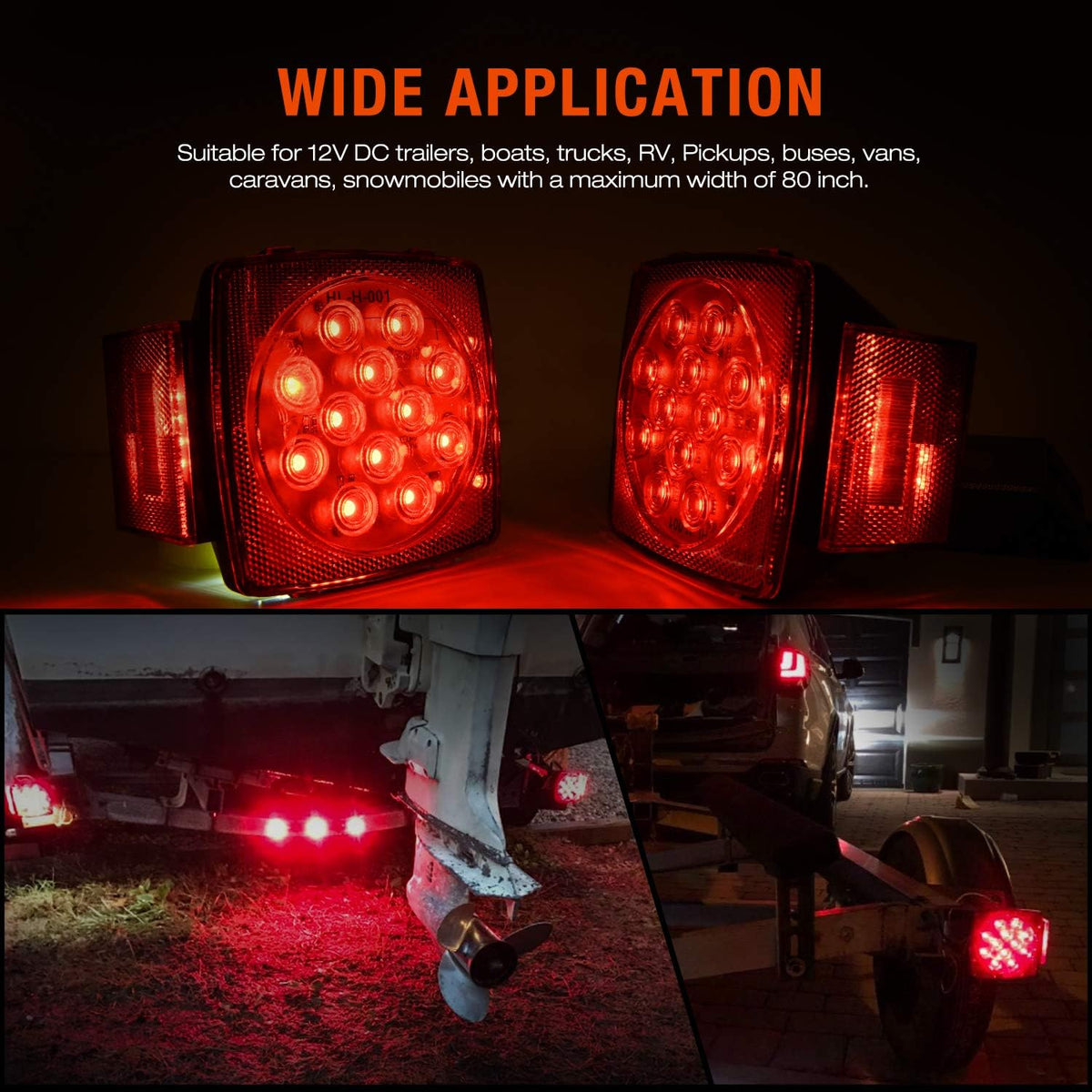 LED Trailer Tail Light Kit with Wiring Harness Submersible Round