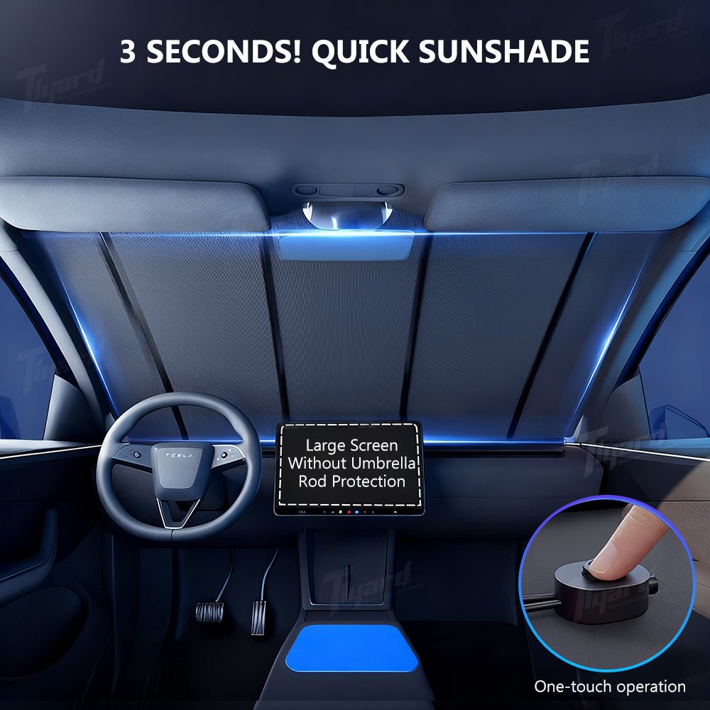 Electric Windshield Sunshade for Model Y/Y Juniper & Model 3/3 Highland Auto - Retractable One - Touch Control Smart Sunshade | Tlyard