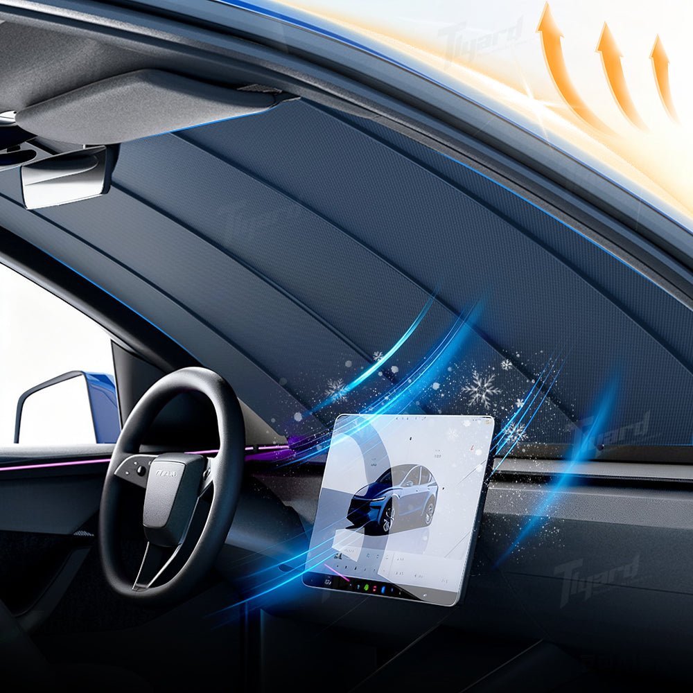 Electric Windshield Sunshade for Model Y/Y Juniper & Model 3/3 Highland Auto - Retractable One - Touch Control Smart Sunshade | Tlyard