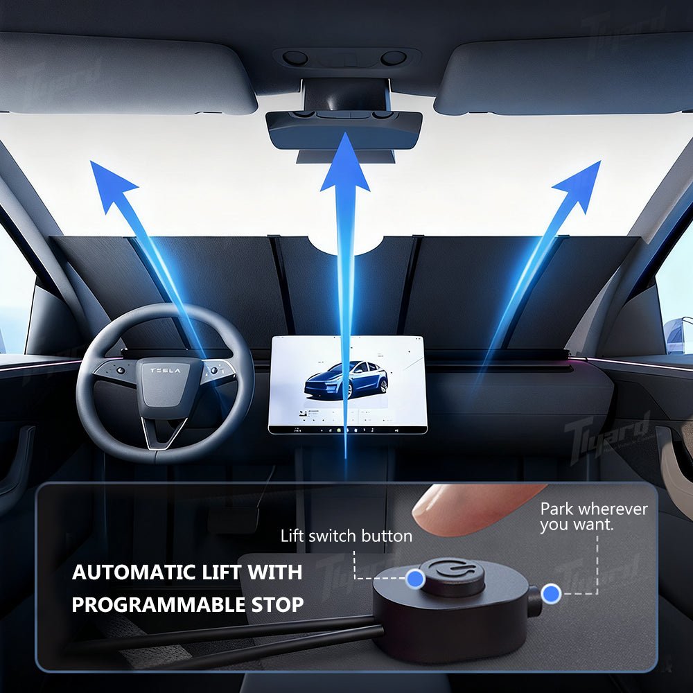 Electric Windshield Sunshade for Model Y/Y Juniper & Model 3/3 Highland Auto - Retractable One - Touch Control Smart Sunshade | Tlyard