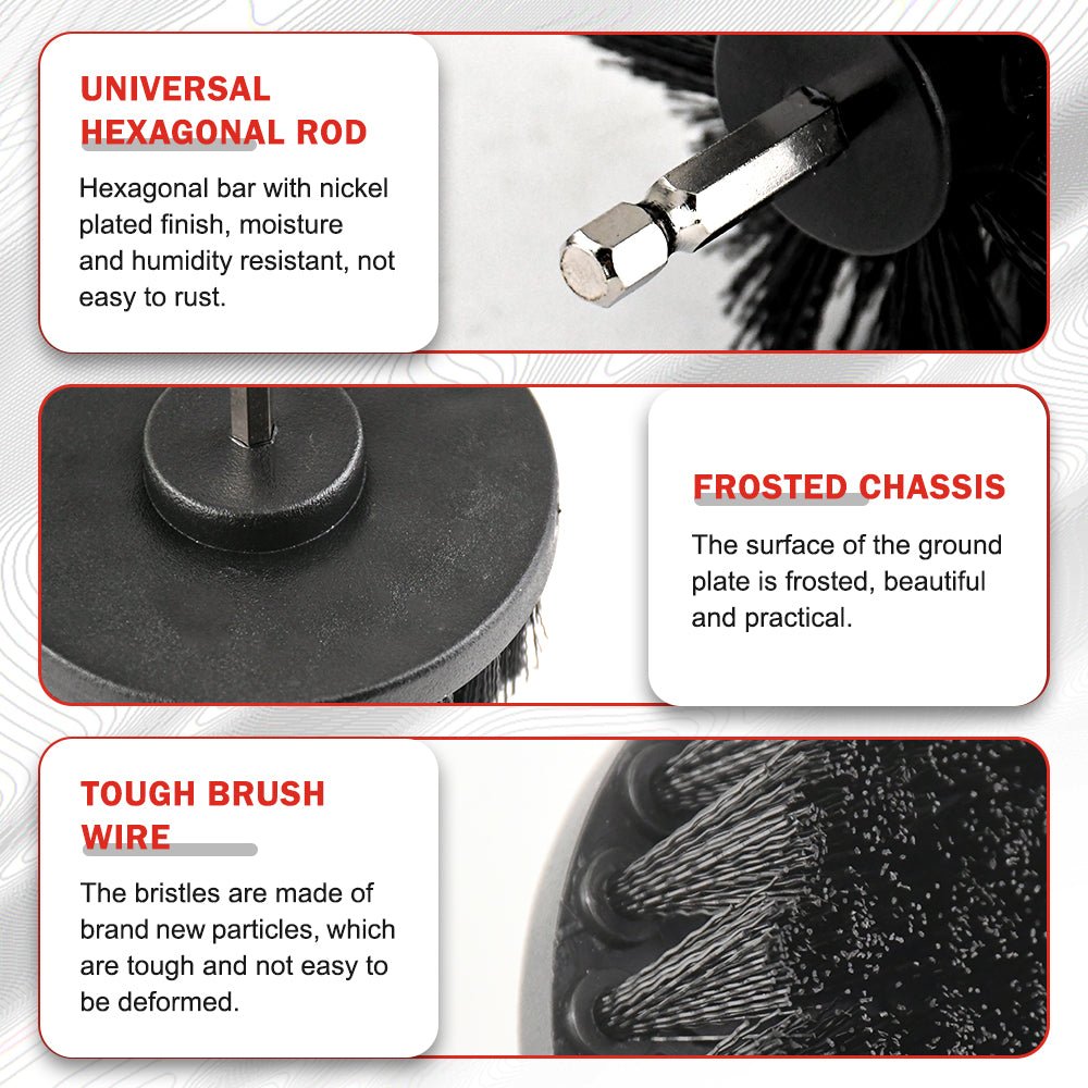 Heavy Duty 3PC Drill Brush Set | Power Scrubber For Tile &