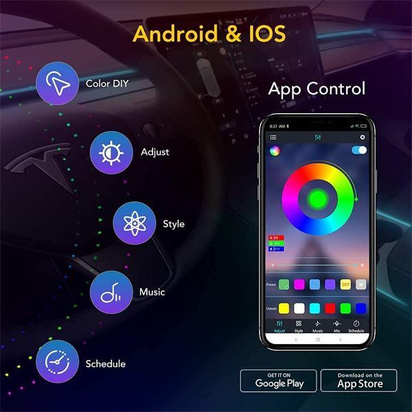 Interior Ambient RGB LED Strip Lights With App Controller For Model 3/ Y