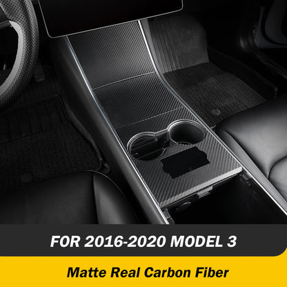 Matte Center Console Real Carbon Fiber For 2017 - 2024 Tesla Model 3/ Y
