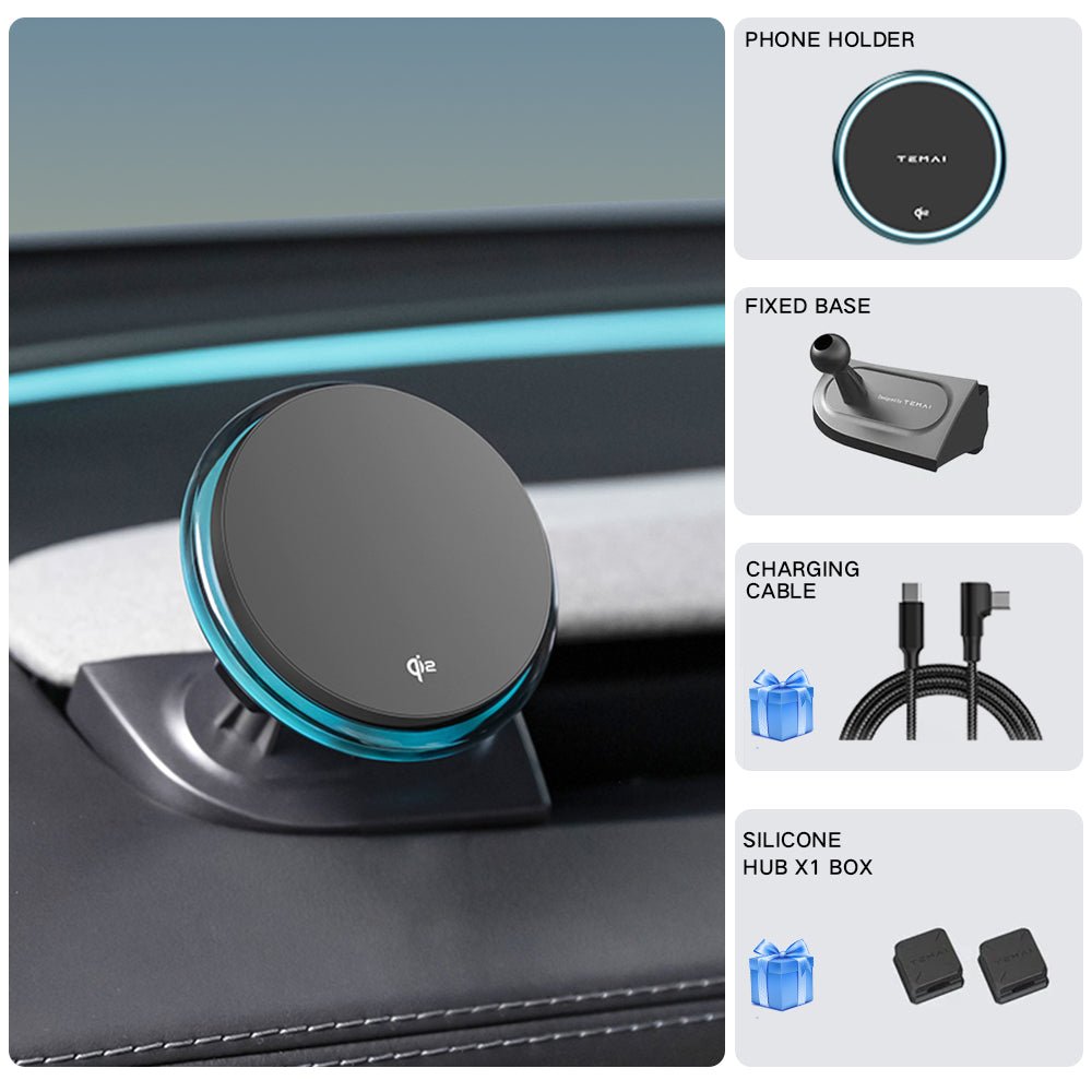 Model 3 & Y 15W Fast Wireless Charging Magnetic Car Phone Holder with Halo Ambient Light for Model 3 Highland/ Y Juniper