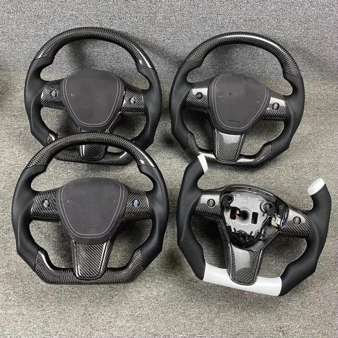 Model 3/ Y Customized Round Nappa Leather Steering Wheel Tesla Modification
