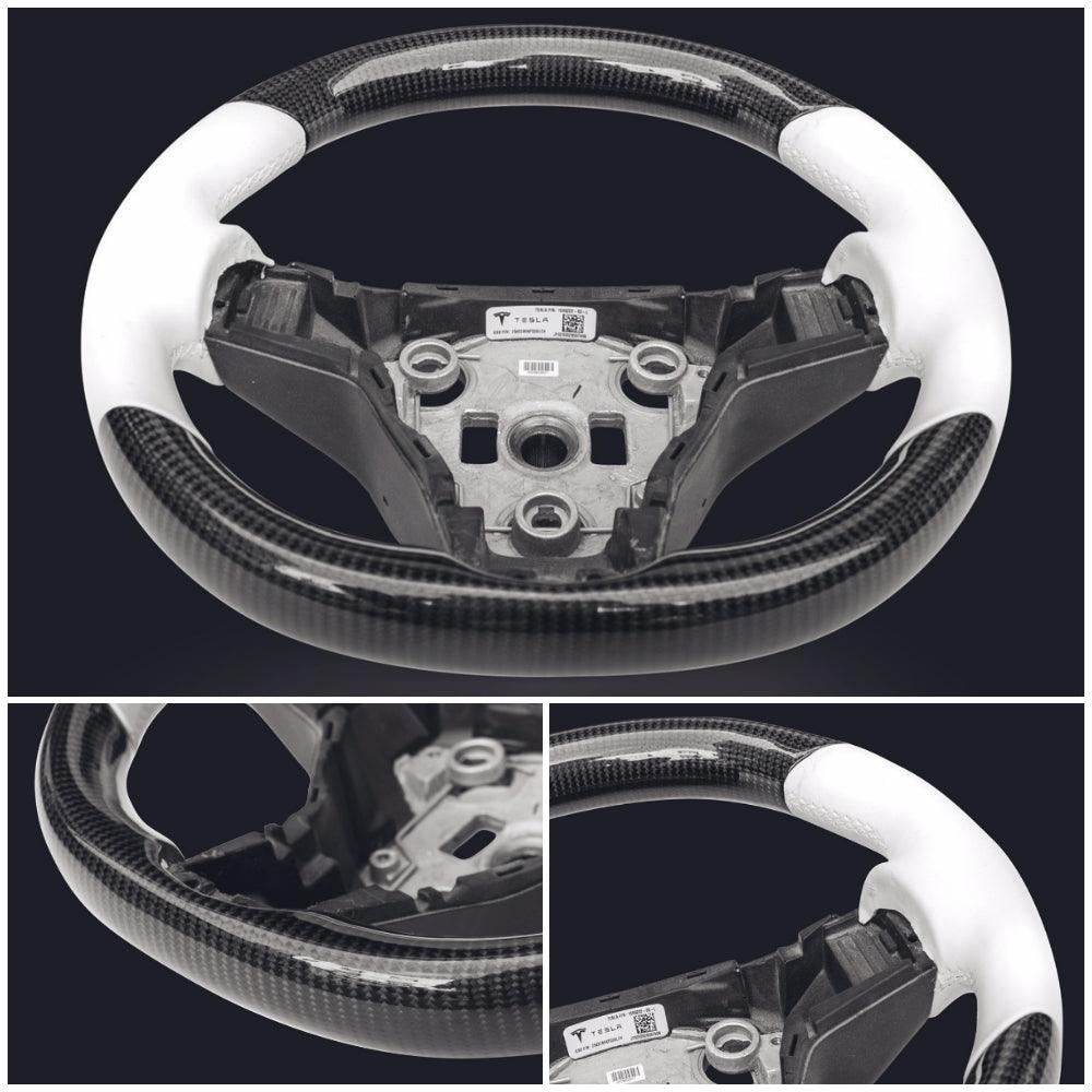 Model 3/ Y Customized Round Nappa Leather Steering Wheel Tesla Modification