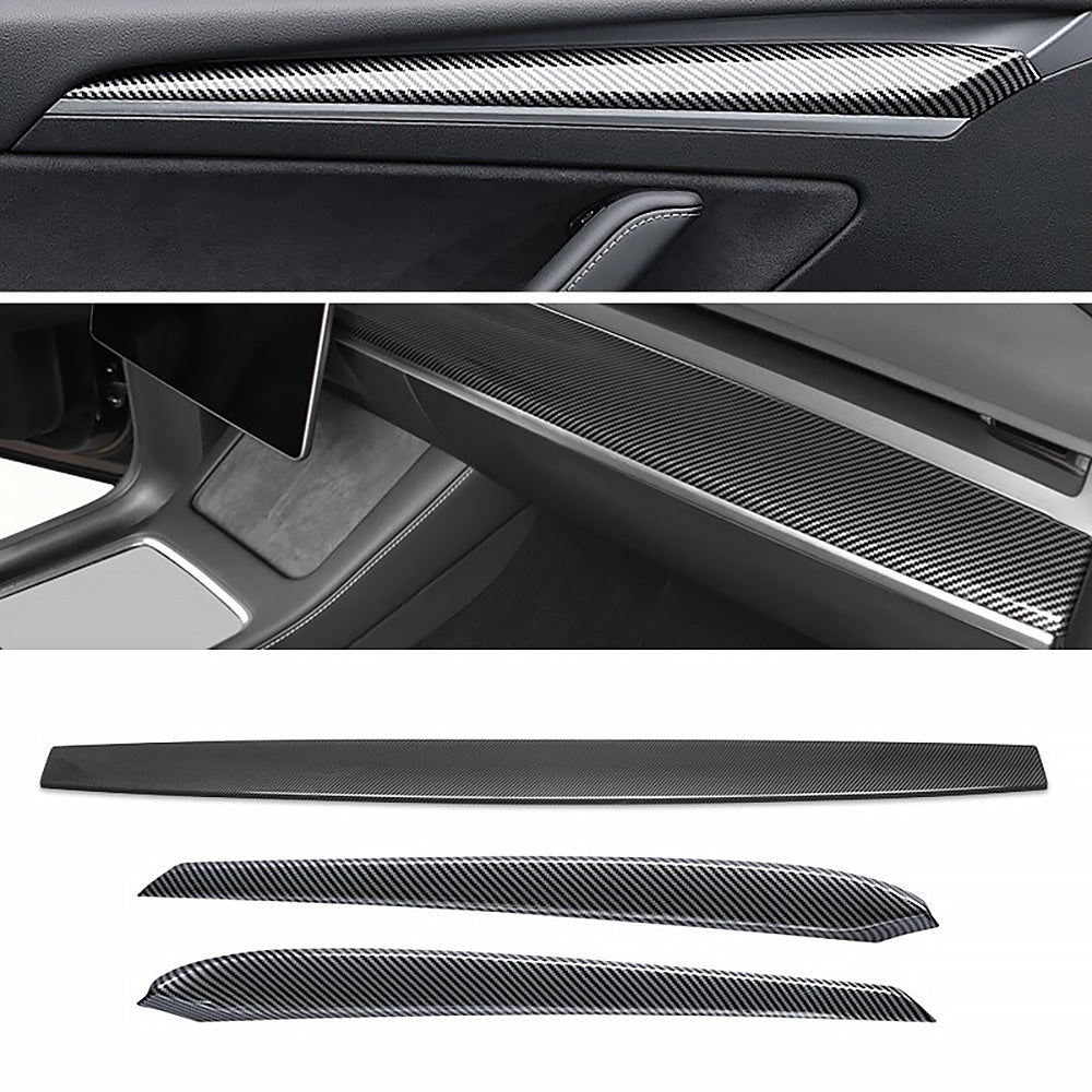 Model 3 & Y Dashboard Dash Cover And Door Trim Cover Extension Panels Real Carbon Fiber