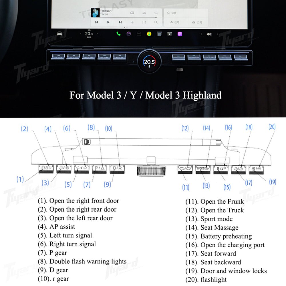 Model 3/Y/Highland Multi - function Intelligent Control Physical & Rotating Buttons