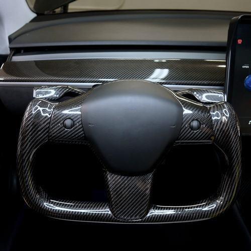 Modified Model 3 & Y Yoke Style Full Real Carbon Fiber Heated Steering Wheel