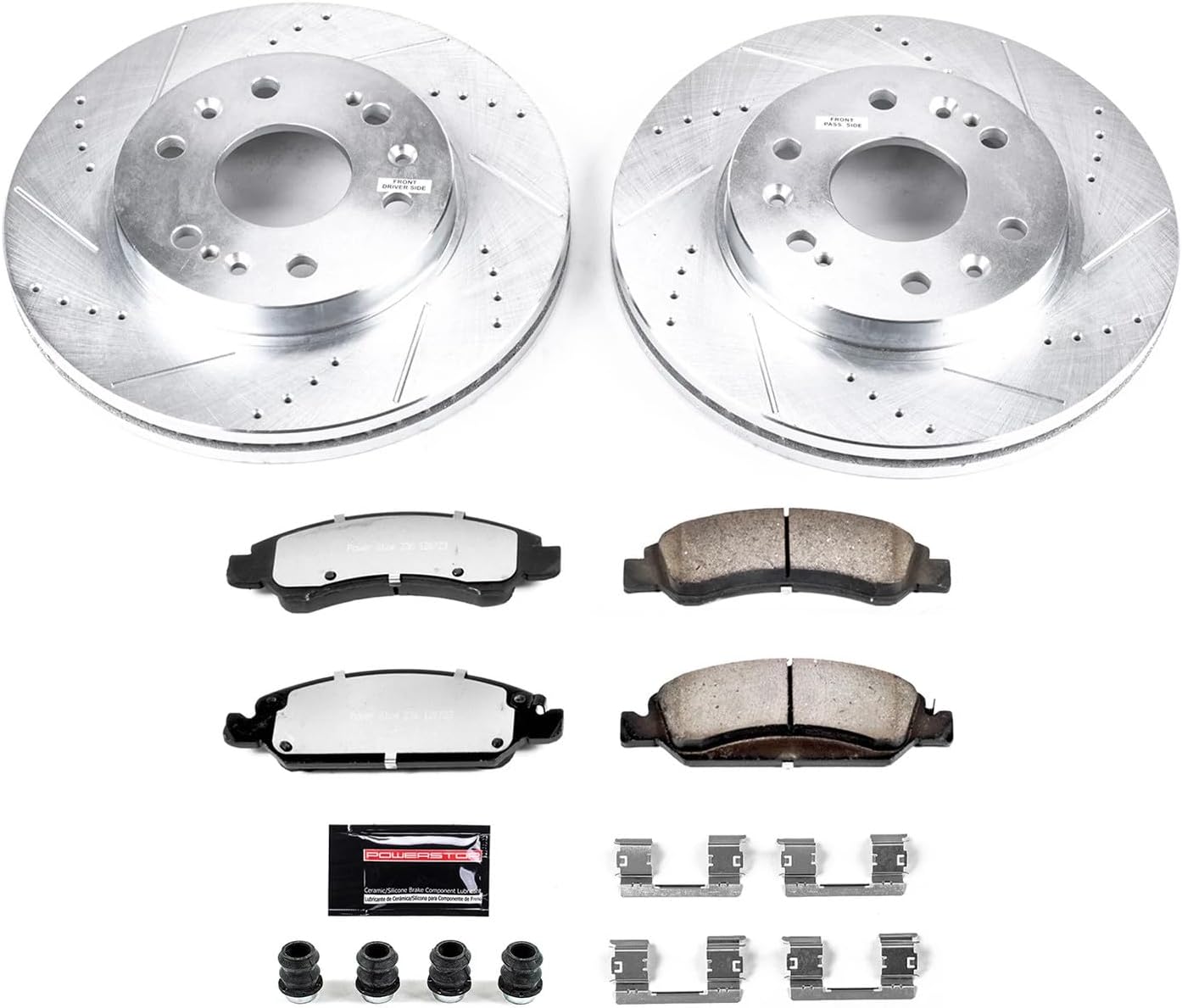 Power Stop Front Brake Kit For 08 - 20 Cadillac Escalade, 07 - 18 Chevy Silverado 1500, 08 - 20 Tahoe, 07 - 18 GMC Sierra 1500, 08 - 20 Yukon - Drilled Slotted Rotors & Ceramic Brake Pads Replacement, K2069 - 36