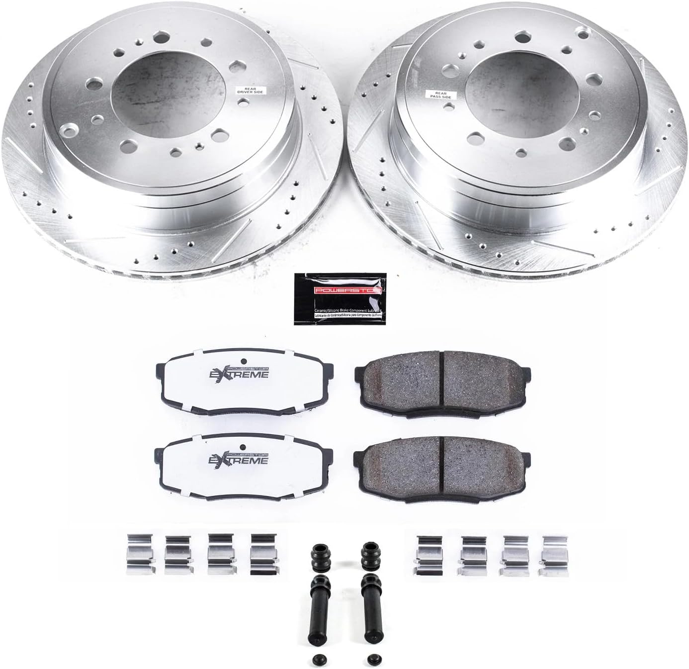 Power Stop Rear Brake Kit For 2008 2009 2010 2011 Lexus LX570 - Truck & Tow Carbon Fiber Ceramic Brake Pads & Drilled and Slotted Rotors Replacement, K3073 - 36