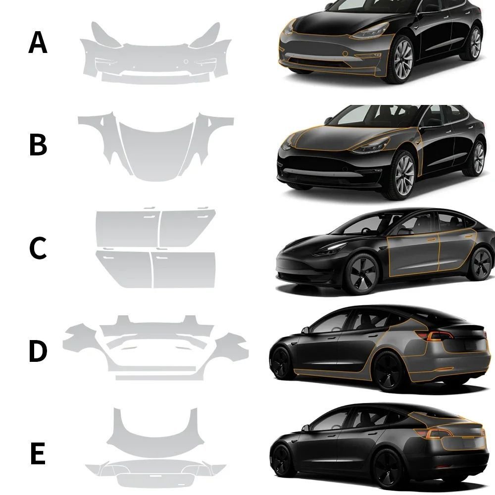 Premium 2017 - 2023 Tesla Model 3 DIY Color PPF Pre - cut Full Body Protection Kit | Tlyard