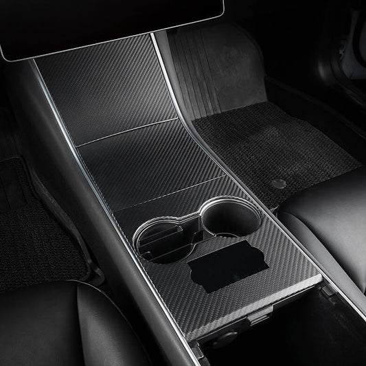 Real Carbon Fiber Center Console Cover + Door Handles For Model 3 & Y