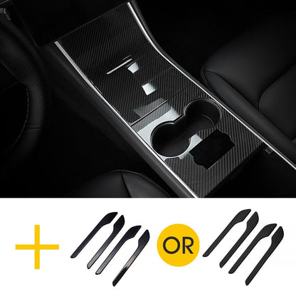 Real Carbon Fiber Center Console Cover + Door Handles For Model 3 & Y