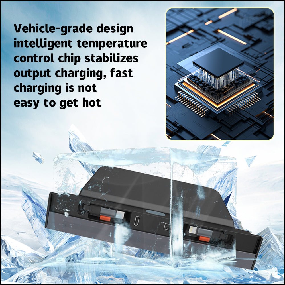 Tesla Model 3/Y USB Hub with Retractable Fast Charging Cable Center Console Dock with Ambient LED Lighting & Storage Illumination | Tlyard