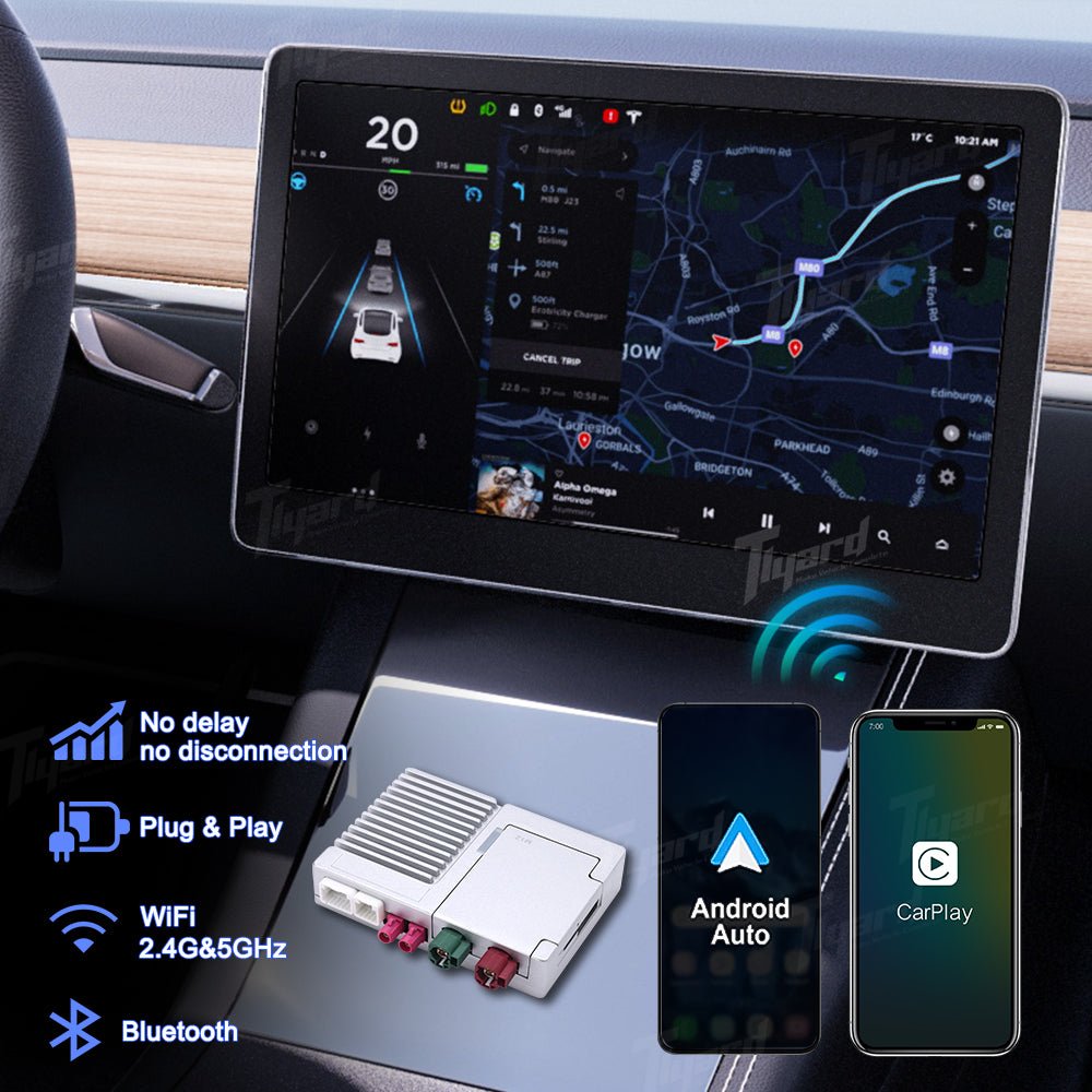 Tesla Zero - delay Carplay & Android Auto Adapter Box Pro AI - Powered Adapter for Model 3/Y