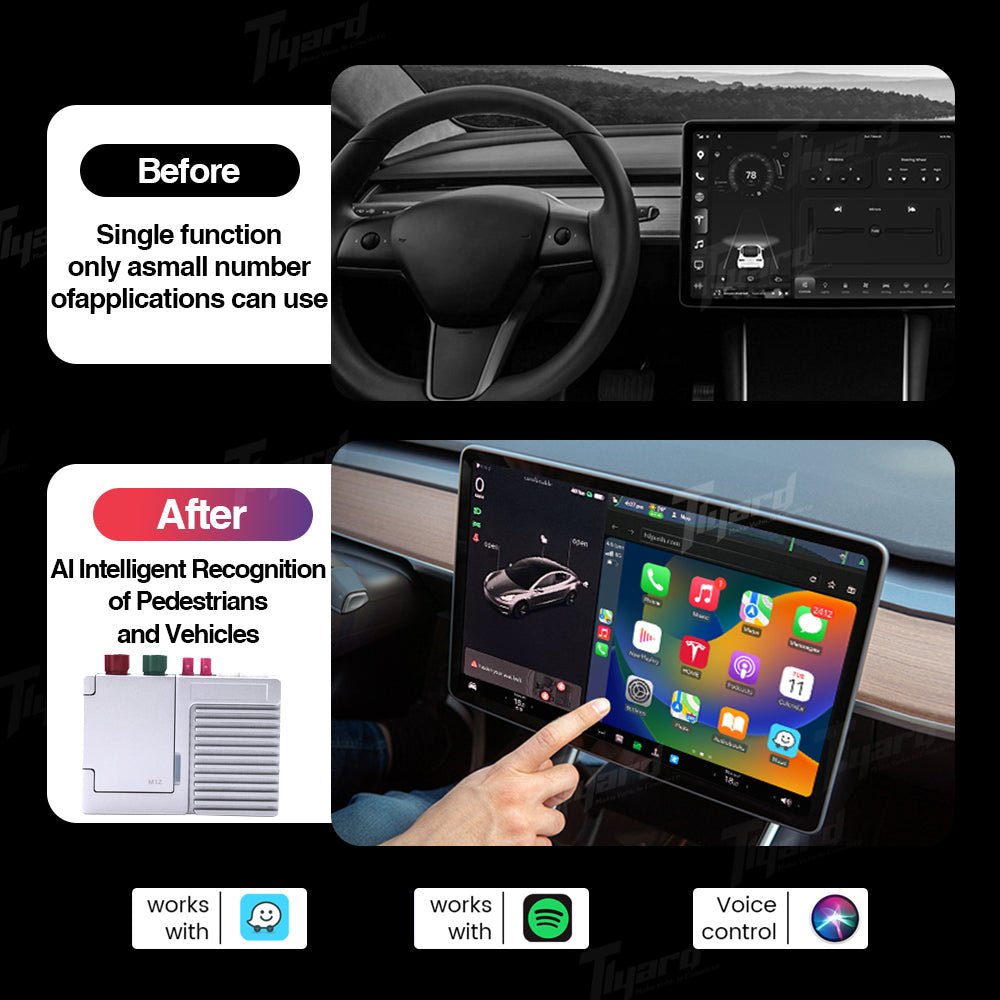 Tesla Zero - delay Carplay & Android Auto Adapter Box Pro AI - Powered Adapter for Model 3/Y