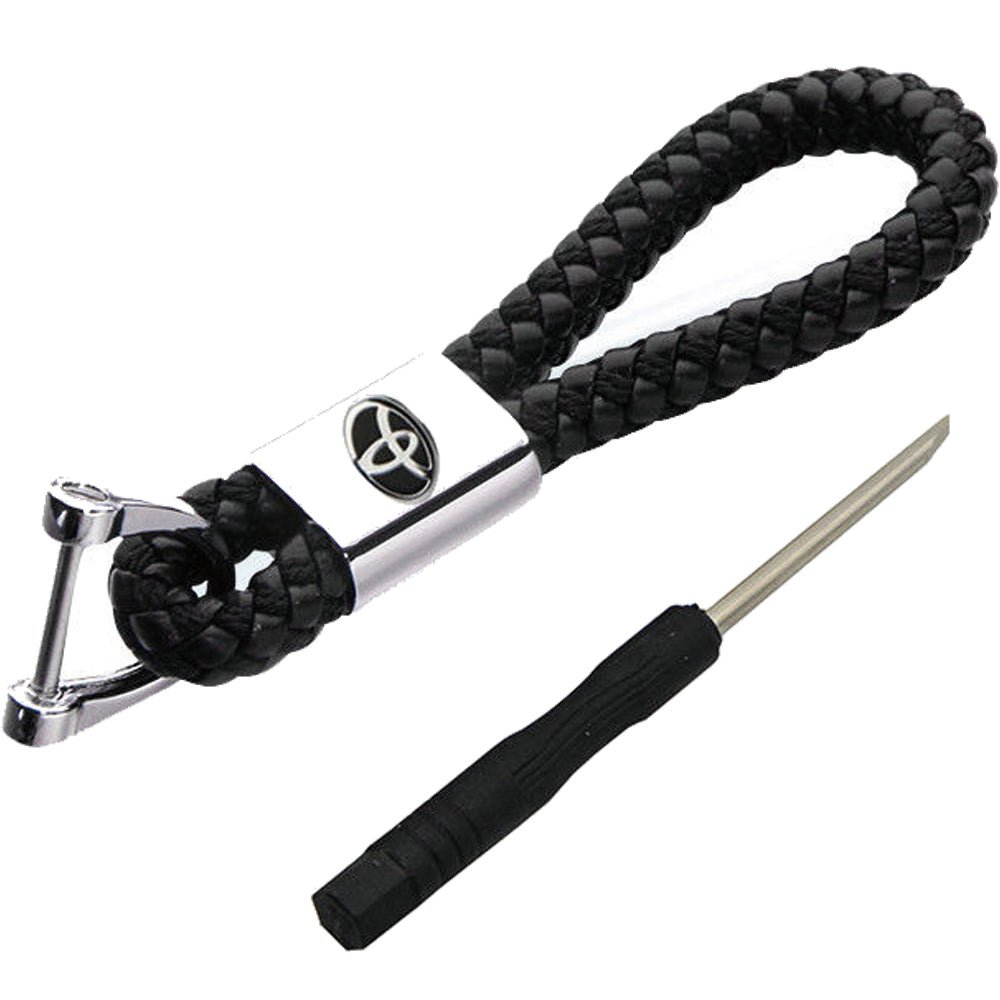 Toyota Logo Keychain Black Calf Leather Alloy Decoration