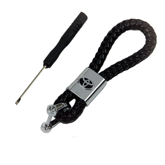 Toyota Logo Keychain Black Calf Leather Alloy Decoration
