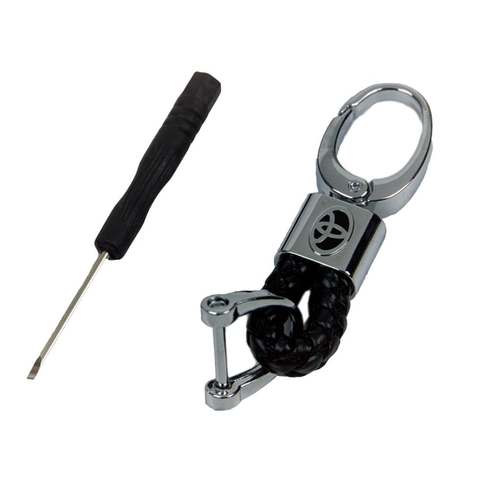 Toyota Logo Keychain Black Calf Leather Alloy Decoration