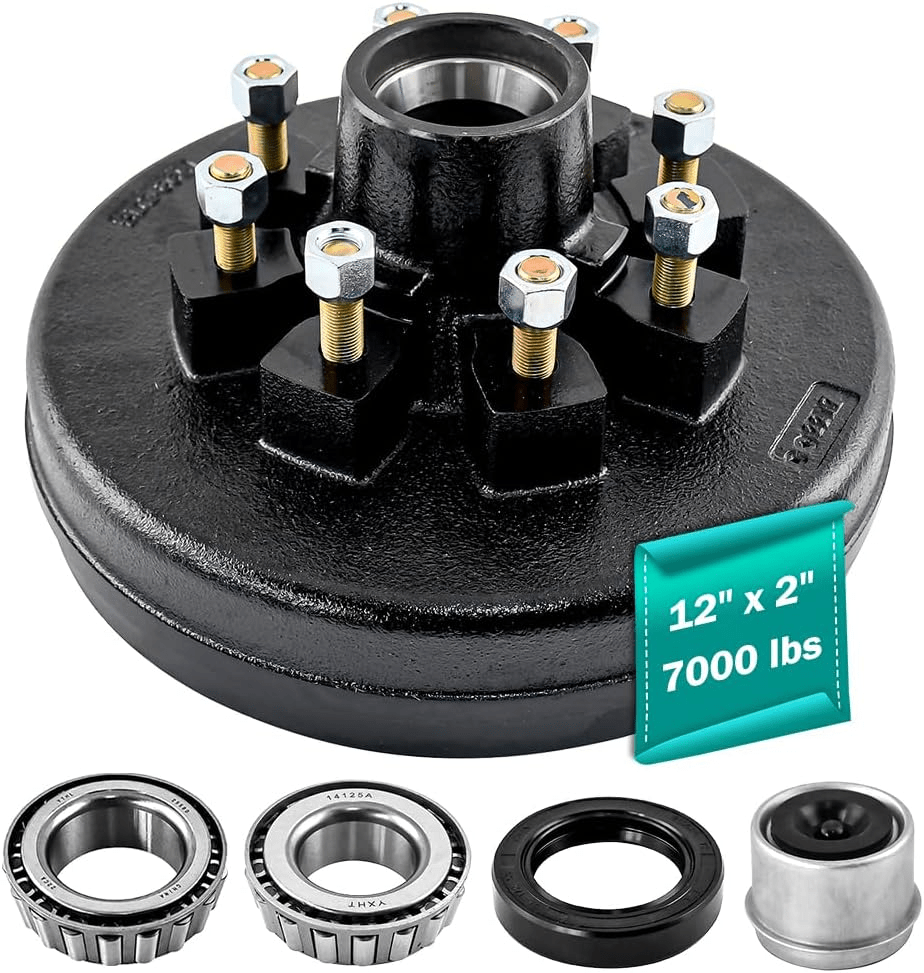 Trailer Brake Drum 12"x2" Heavy Duty 8 on 6.5" Bolt Circle for 7000 lbs Axle Trailer Brake Hub 008-219-04, 22004k