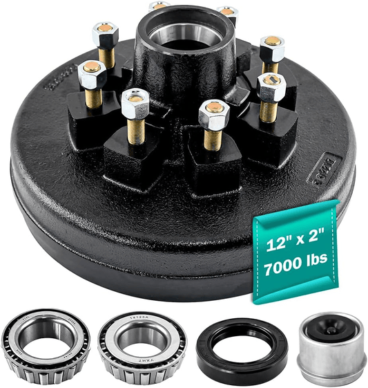 Trailer Brake Drum 12"x2" Heavy Duty 8 on 6.5" Bolt Circle for 7000 lbs Axle Trailer Brake Hub 008-219-04, 22004k