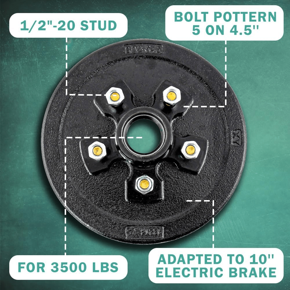 Trailer Brake Hub Drum 10" X 2-1/4" Kit 5 on 4.5" for 3500 Lbs Axle 22001K 008-247-05, 84546