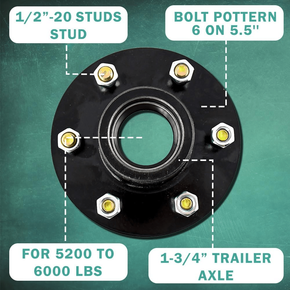 Trailer Hub Kits 6 on 5.5" Trailer Idler Hub 6 Bolt for 5200, 6000 lbs Trailer Axle Hub Assembly