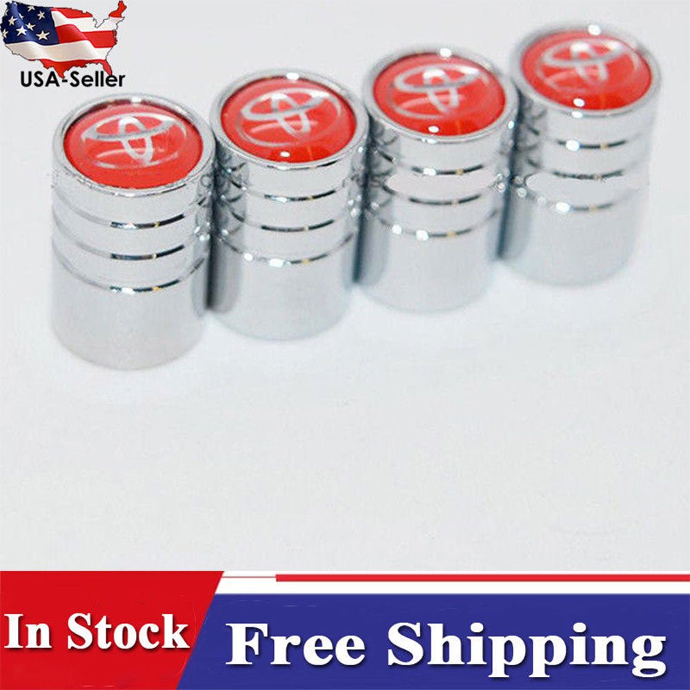 WHEEL TIRE VALVE DUST STEMS AIR CAPS + KEYCHAIN WITH TOYOTA