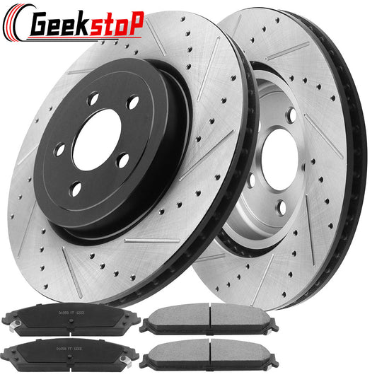 Dodge Charger V8 5.7L 2006-2019 345mm Front Drilled Slotted Rotors plus Brake Pads
