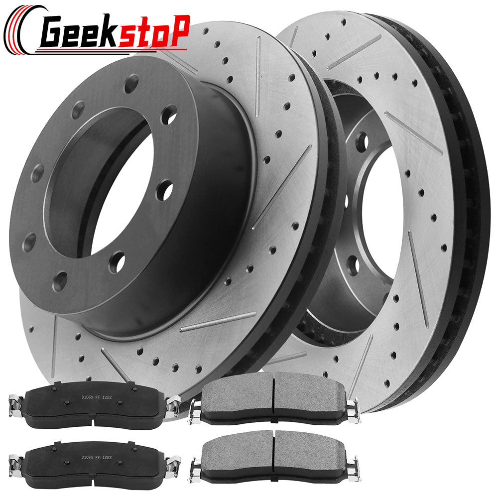 Ford F-250 F-350 Super Duty 2010 4WD Front Drilled Rotors plus Ceramic Pads