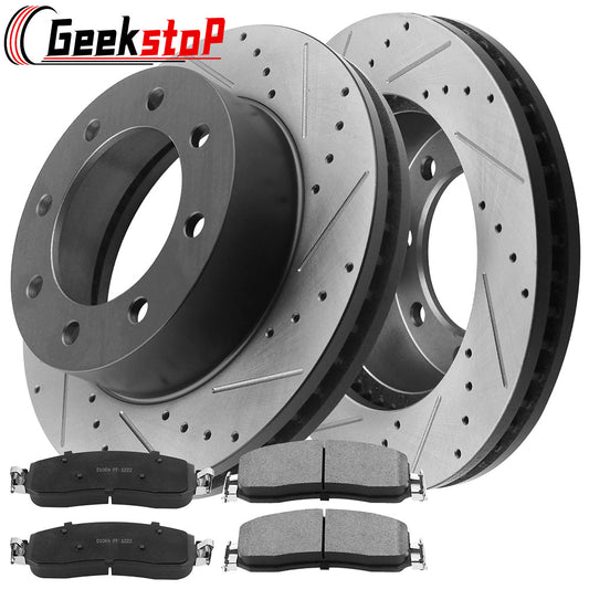 Ford F-250 F-350 Super Duty 2010 4WD Front Drilled Rotors plus Ceramic Pads
