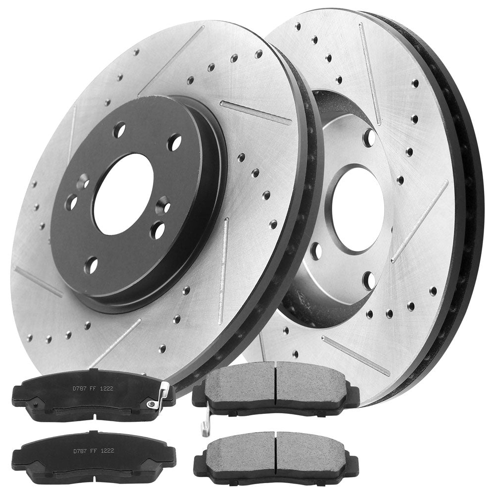 Accord TSX CL TL Front Drilled Slotted Brake Rotors plus Ceramic Pads