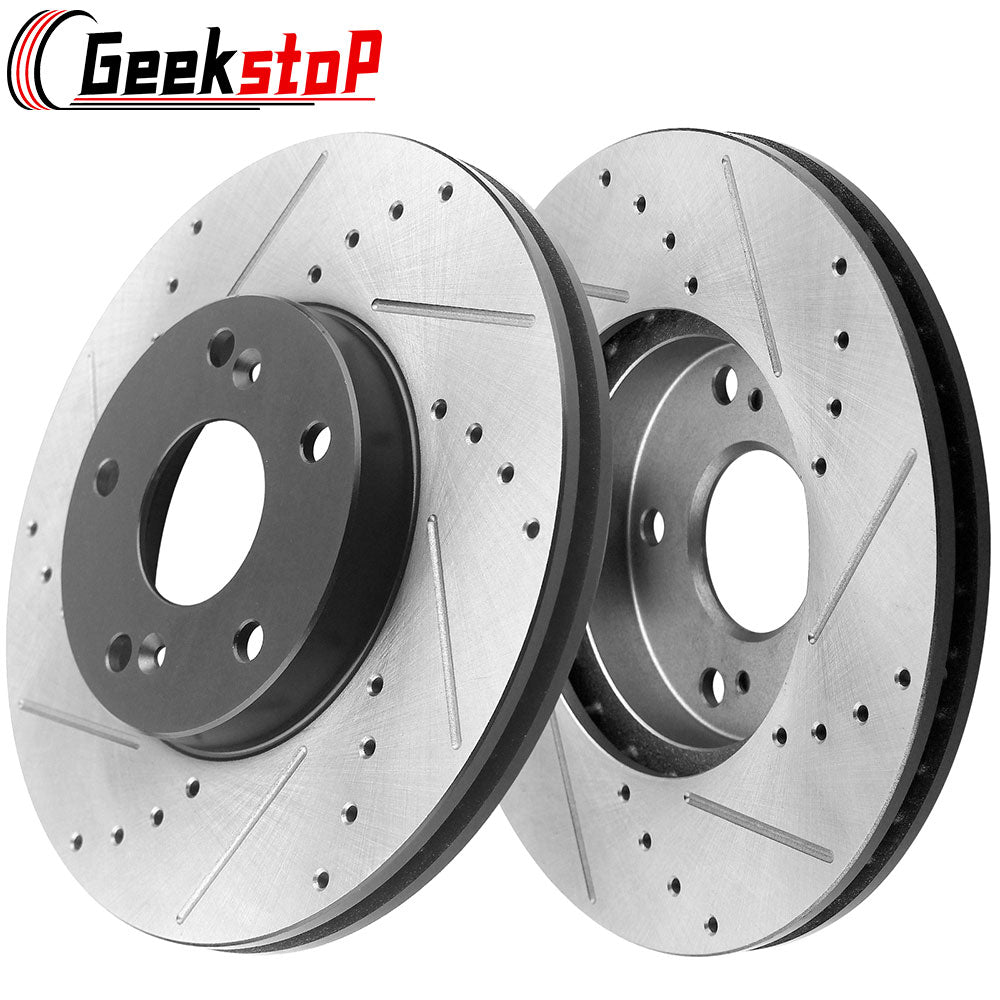 GEEKSTOP Drilled & Slotted Front Brake Rotors fits for Replacement for 2006-2016 Hyundai Sonata, 2010-2015 Hyundai Tucson GAS ONLY, 2011-2016 Kia Optima Hybrid, Hybrid EX, 2011-2016 Kia Sportage