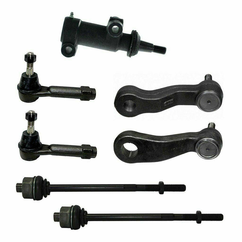 Geekstop front suspension kit featuring control arms, ball joints, sway bar links, and steering components, compatible with 2002-2006 Cadillac Escalade and 1999-2007 Chevy/GMC models.