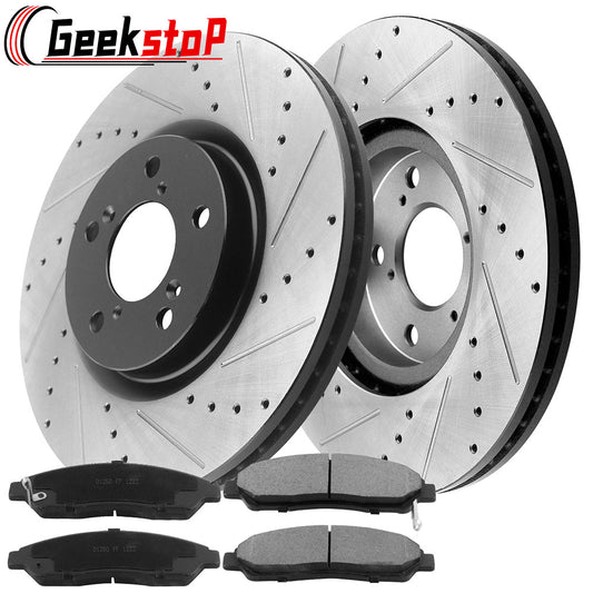 Honda Pilot Acura MDX RLX ZDX Front Drill Brake Rotors plus Ceramic Brake Pads