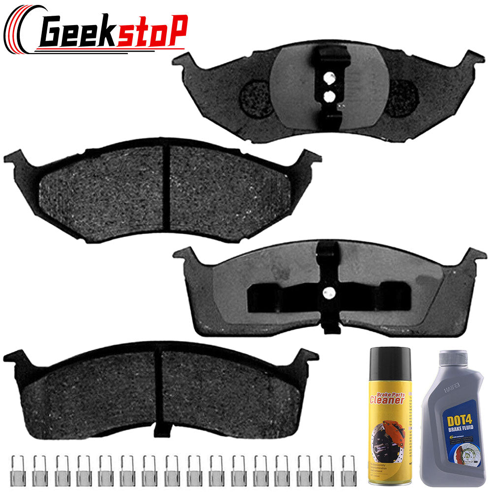Geekstop Ceramic Front Brake Pads Kit 1998-2004 Chrysler 300M/ Concorde/ Dodge Intrepid, 1999-2001 Chrysler LHS - 4pc Front Left & Right- Cleaner + Fluid