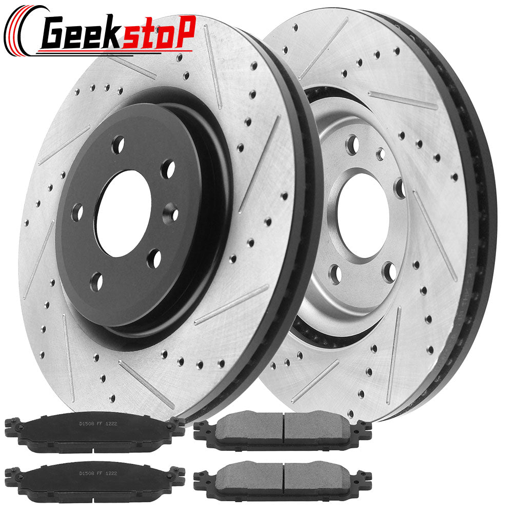 Ford Explorer Flex Taurus MKT Front Drilled Disc Brake Rotors Brake Pads