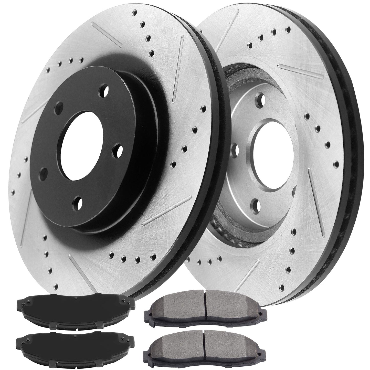 Ford F150 4WD Front Drill Slot Brake Rotors Ceramic Pads