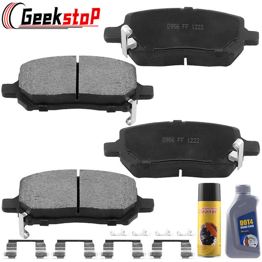 Geekstop Ceramic Front Brake Pads Kit Fit for 2005-2010 Chevrolet Cobalt, 2007-2010 Pontiac G5, 2004-2007 Saturn Ion - 4pcs- with Cleaner + Fluid